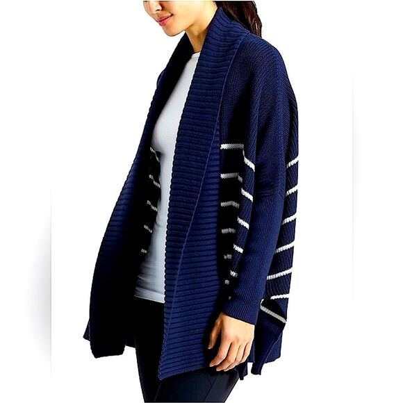 Athleta Stripe Peaceful Wrap Cardigan in Navy/Dove Size Medium - Picture 1 of 11